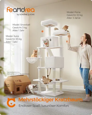 Produktbild von Feandrea Kratzbaum 206 cm, XXL, mit 13 Kratzsäulen, 2 Plattformen Cremeweiß