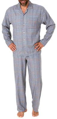 Produktbild von Herren Flanell Pyjama Schlafanzug langarm zum durchknöpfen - 202 101 15 602 ; grau , 48