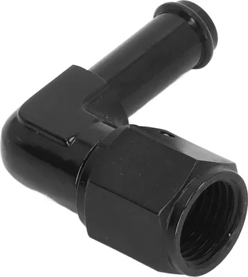 Produktbild von 90°-Kraftstoffschlauch-Endstück, 6AN-Innengewinde auf 3/8 Zoll, schwarze 6061-T6-Aluminiumlegierung für Leitungspumpenfilter