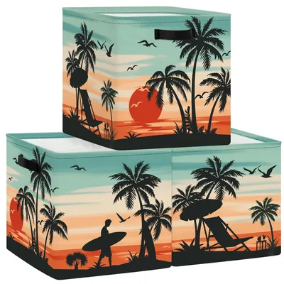 Produktbild von SolidKeus – Set aus 3 Aufbewahrungsboxen mit tropischem Strandmotiv