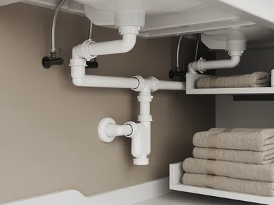 Produktbild von Aqua Bagno Raumsparsiphon für Badmöbel doppelter Ablauf - DN32 - Kunststoff weiß