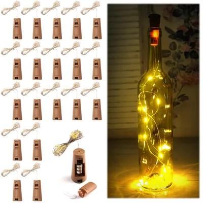 20er Set LED-Flaschenlichterkette 2 m, warmweiß, mit Korken
