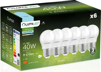 Obrázek produktu pro LUMILED LED žárovky E27 P45 5W nahrazuje (40W žárovku) 6 kusů sada 470lm 6500K studená bílá 180 stupňů úhel světla 230V žárovka žárovka žárovka tvar koule koule úsporná žárovka