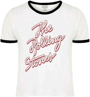 Imagen del producto de Camiseta blanca de talla XL con el logotipo distintivo de The Rolling Stones (estilo "ringer")