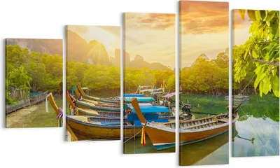 Produktbild von Bild auf Leinwand - Leinwandbild - Berge Boot Wasser - 100x60cm - Wand Bild - Wanddeko - Wandbilder - Leinwanddruck - Bilder - Kunstdruck - Wanddekoration - Leinwand bilder - Wandkunst - EG100x60-4003