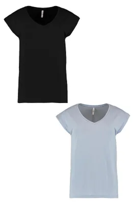 Produktbild von HaILYS T-Shirt 2er-Set V-Ausschnitt Kurzarm Basic Sommer Shirt Größe: XXL