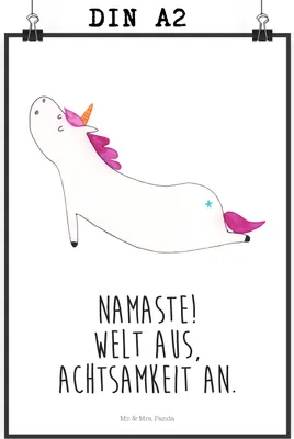 Produktbild von Mr. & Mrs. Panda Bild Einhorn Yoga DIN A2 - Weiß - Geschenk, drucke, Wandbild, Sport, Lustig, Süß, Einhörner, Posterdruck, Unicorn, wanddeko, Plakat