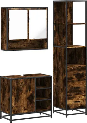 Produktbild von vidaXL 3-tlg. Badmöbel-Set Räuchereiche Holzwerkstoff