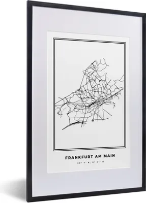 Produktbild von MuchoWow® Gerahmtes Poster Stadtplan - Deutschland - Schwarz-weiß - Frankfurt am Main - Karte 40x60 cm - Poster mit Schwarzem Bilderrahmen Wandposter Rahmen Foto Bilder - Poster in Rahmen