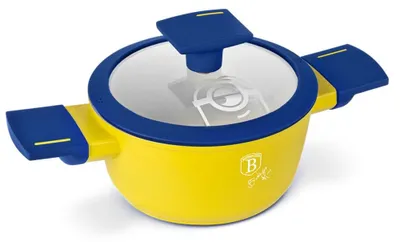 Produktbild von Berlinger Haus Minions Kochtopf mit Deckel 14 cm 1,1 L – Antihaft Stieltopf mit Titanbeschichtung für Soßen, Suppen & kleine Portionen, gelb-blau