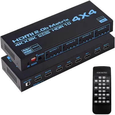 Produktbild von HDMI-Switch, HDMI-Matrix - 4x4 - 4K bei 60 Hz - Dolby Vision HDR - Fernbedienung