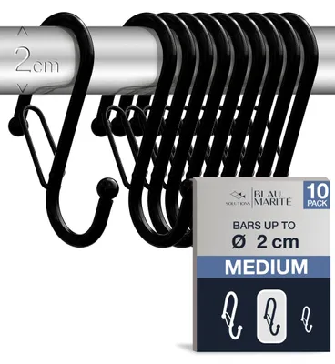 Immagine prodotto di 10 ganci a forma di "S" con chiusura di sicurezza – ganci metallici per tubi fino a 2 cm di diametro