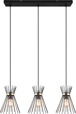 Image de Suspension ROD noir et or, 3xE27x40W, métal, dimensions : 150x82x20 cm, IP20, RL