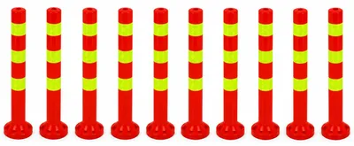 Immagine prodotto di set di 10 - Paletti di sbarramento [altezza-68 cm] - Paletti di sbarramento in plastica riflettente | Barriera con base [fissaggio con viti] | Paletti di sbarramento | Paletti per parchi di colore rosso | Paletti di delimitazione | Dissuasori