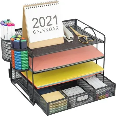 Productafbeelding van Famanu Organizer, zwart - 4-laags met lade en pennenhouder