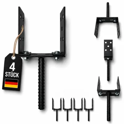 Obrázek produktu pro TORVON Držák sloupů, kotva pro sloupy, nastavitelná, 60–140 mm, určená k zalití do betonu, černá, 60–140 mm, 4 kusy.