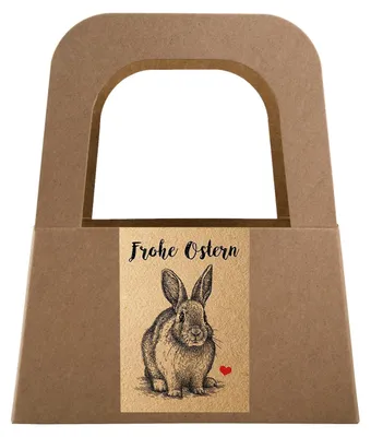 Produktbild von 5 Körbchen aus Kraftpapier + Osteraufkleber FROHE OSTERN mit Osterhase braun - Osterkörbchen