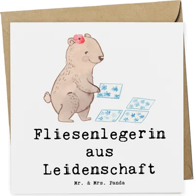 Produktbild von Mr. & Mrs. Panda Grußkarte Fliesenlegerin Leidenschaft - Weiß - Geschenk, faltkarte, Lustig, Spruch, Handwerk, Klappkarte, anlasskarte, Glückwunschkarte, Beruf