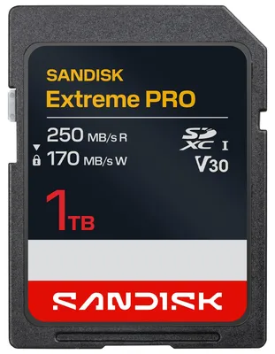 Immagine prodotto di SanDisk Extreme PRO SD UHS-I, 1 TB, SDXC, UHS-I, 250 MB/s, 170 MB/s, Classe 3 (U3)