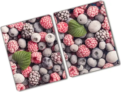 Produktbild von Tulup Glas Herdabdeckplatte - 2x40x52 cm - Glaskeramikkochfeld-Abdeckung Spritzschutz Glasabdeckplatte Kochplattenabdeckung und Schneidebrett - Zweiteilig - Essen & Getränke - Waldfrüchte gefroren - Blau