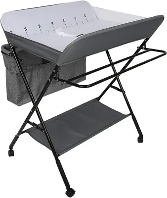 Image de Table à langer pliable - Commode pour bébé - Meuble pour le soin du bébé - Avec panier de rangement - 80 x 63 x 99 cm - Gris foncé