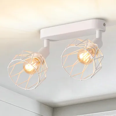 Produktbild von ANWIO deckenstrahler 2 flammig, vintage deckenlampe schwarz E14 drehbar, Deckenstrahler Weiß mit rechteckigem Sockel,Deckenstrahler,deckenlampe led, lampe wohnzimmer kinderzimmer (ohne Glühbirnen)