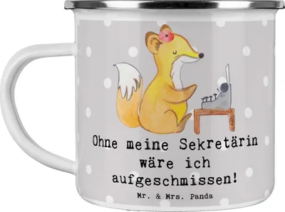Produktbild von Mr. & Mrs. Panda Teetasse Sekretärin Helfer - Grau Pastell - Geschenk, Pott, Berufe, Sekretärinnen wertschätzen, Berufsleben, Blechtasse, meine, Campingbecher, Büroalltag