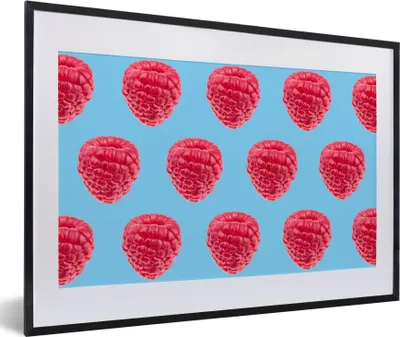 Produktbild von MuchoWow® MuchoWow® Gerahmtes Poster Himbeere - Muster - Rosa 60x40 cm - Poster mit zchwarzem Bilderrahmen - Schlafzimmer - Plakat in Rahmen - Drucken