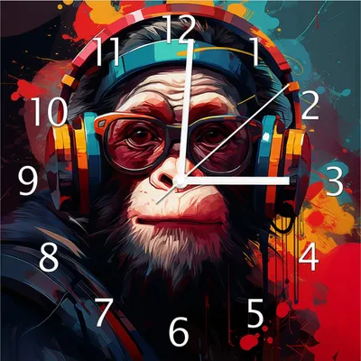 Produktbild von Wallario Design Wanduhr Chimp - Musik aus Echtglas, Größe 30 x 30 cm