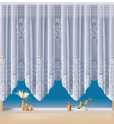 Produktbild von Heimtexland Gardinen Bogen-Store Blumenmuster weiß Vorhang durchscheinend Kräuselband Vorhang HxB 175cm 300cm für Fensterbreite 100 - 130 Typ27