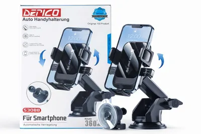 Produktbild von Auto Handyhalterung 360° drehbar – Smartphone Halterung mit automatischer Verriegelung, Saugnapf & Lüftungsclip