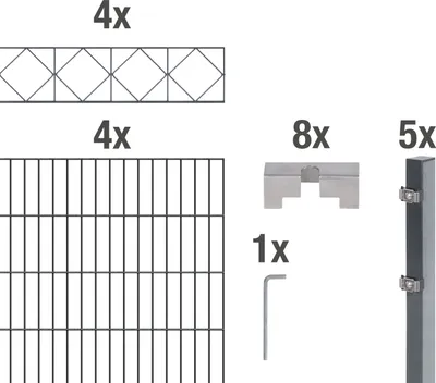 Immagine prodotto di Alberts 688448 Recinzione a doppia rete metallica come set completo di 22 pezzi, antracite, altezza 100, lunghezza 5 m