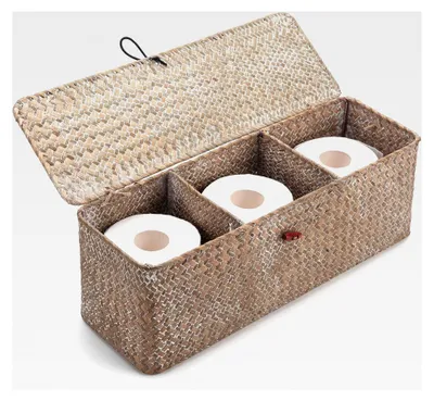 Produktbild von Aufbewahrungskorb aus Seegras mit Deckel, geflochten, rechteckig, zur Organisation von Snackspielzeug (42cm x 14cm x 14cm)