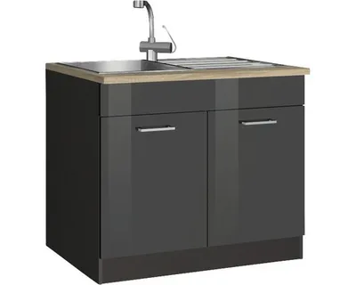 Produktbild von Held Möbel Spülenschrank Mailand BxTxH 100 x 60 x 85 cm grau hochglanz zerlegt 476.6211