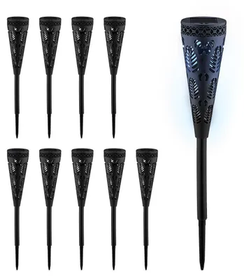 Produktbild von Relaxdays Solarlampe 10er Set, Fackel-Design, Gartenbeleuchtung mit Lichteffekt, H x D: 41 x 7 cm, mit Erdspieß, schwarz