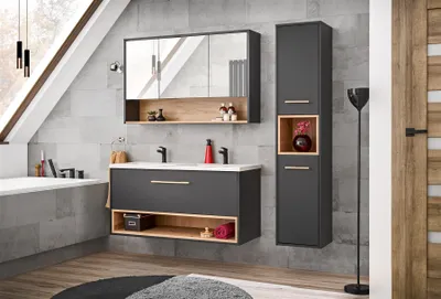 Produktbild von Badmöbel Set 3-tlg BURBON in Graphit inkl.Waschtisch 120 cm