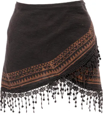 Produktbild von Extravaganter Cacheur, Superkurzer Bedruckter Minirock, Boho Wickelrock - Braun, Damen, Baumwolle, Röcke