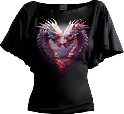Produktbild von Spiral - Heart Of Dragons - Boot-Ausschnitt Fledermaus-Ärmel-Top Schwarz