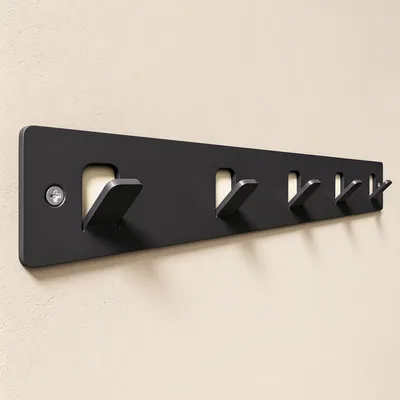 Produktbild von doporro Garderobenleiste mit 5 Haken, Wandgarderobe mit Garderobenhaken, Kleiderhaken Wand,  selbstklebend oder zum Bohren, Schwarz, Stalo-14