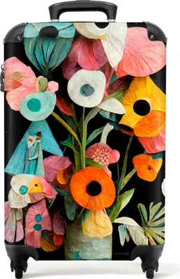 Produktbild von NoBoringSuitcases.com® Koffer Handgepäck Trolley Rollkoffer Kleine Reisekoffer mit 4 Rollen - Blumenstrauß - Vase - Blumen - Farben - Cabin Size < 55x40x23 cm & 55x40x20 cm - Fotokoffer - Kabinenkoffer - BoardgepäckHandgepäck Koffer 55x35x20 cm, 36L,