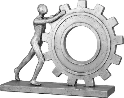 Imagen del producto de Figura decorativa, diseño de engranaje, resina sintética, color plateado, unidad de venta: 2, largo: 5 cm, ancho: 22,5 cm, alto: 18 cm. Código: 37452. Número de artículo: 4063387374528