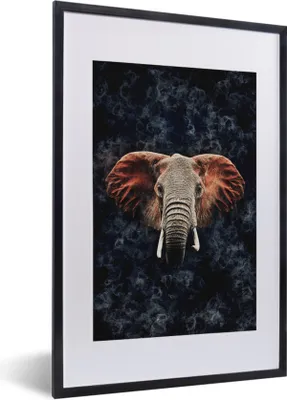 Produktbild von MuchoWow® MuchoWow® Gerahmtes Poster Elefant - Orange - Rauch 40x60 cm - Poster mit zchwarzem Bilderrahmen - Poster in Rahmen