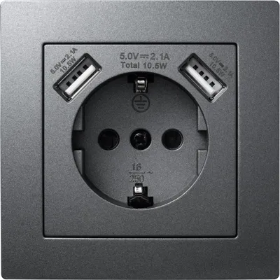Produktbild von Schutzkontakt-Steckdose mit 2x USB McPower ''Flair'', 250V, 5V/2,1A, UP, anthrazit