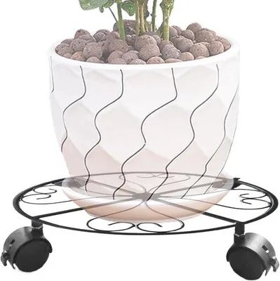 Produktbild von Blumentopfständer mit Rädern - Pflanzenwagenständer - Pflanzen bewegen - Abschließbare Räder - 31 x 31 x 6 cm - Schwarz