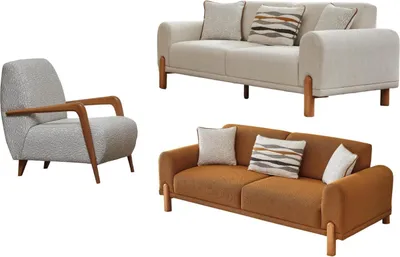 Produktbild von Villa Möbel Sofa Set Rosalia Beige-Rosa Stellvariante:2+2+1 Handmade, pflegeleichter Mikrofaser Samtstoff