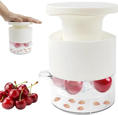 Produktbild von Kirschkernentferner, Multifunktional Entkerner für Küche, Entkerner Kirschen, Kirschentkerner mit Auffangbehälter für Kerne, Manueller Kernentferner für Marmelade und Kuchenvorbereitung (Weiß)