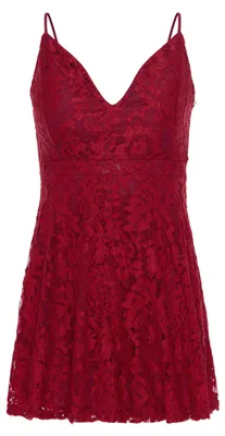 Produktbild von Damen Kleid in Rot, Größe S, mit Herzausschnitt und dekorativen Spitzendetails