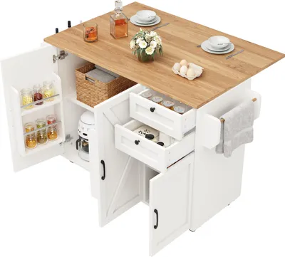 Produktbild von Kücheninsel, Küchenschrank, Speisewagen mit Holzmaserung, buffetschrank, Multifunktionale Esstisch mit Speicherraum, Speisewagen mit Snackregalen