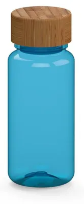 Obrázok produktu pre Fľaša na pitie „Natural“ 400 ml – nepreteká a neobsahuje BPA – ľahká fľaša z materiálu Tritan s bambusovým viečkom na šport – priehľadná s modrými prvkami