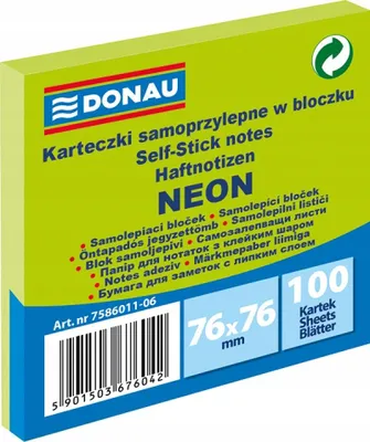 Obrázok produktu pre Bloček Donau, 76 x 76 mm, neónovo zelený